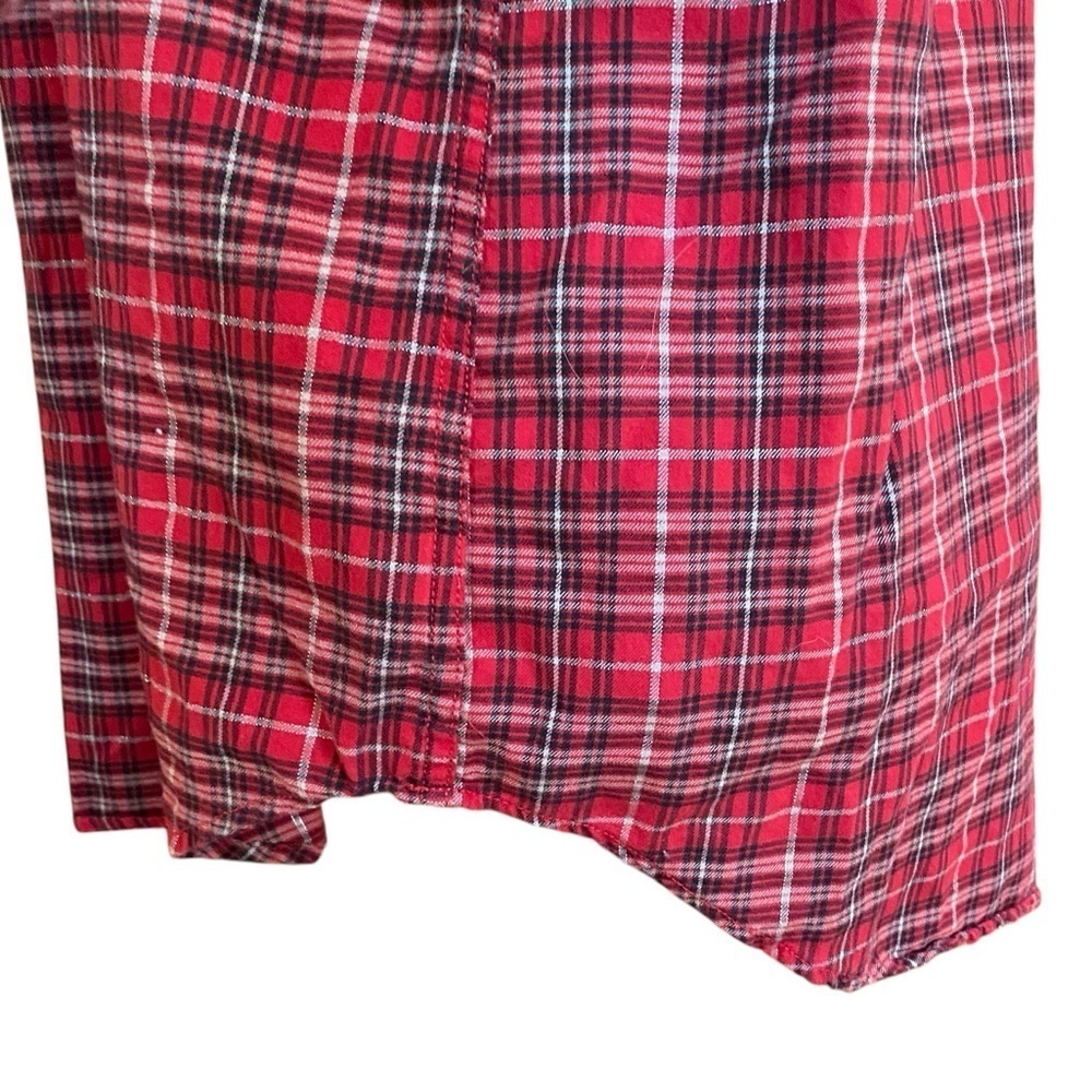 Lands’ End Plaid Flannel Popover Shirt Womens 12 Red Metallic Silver L - Picture 9 of 12